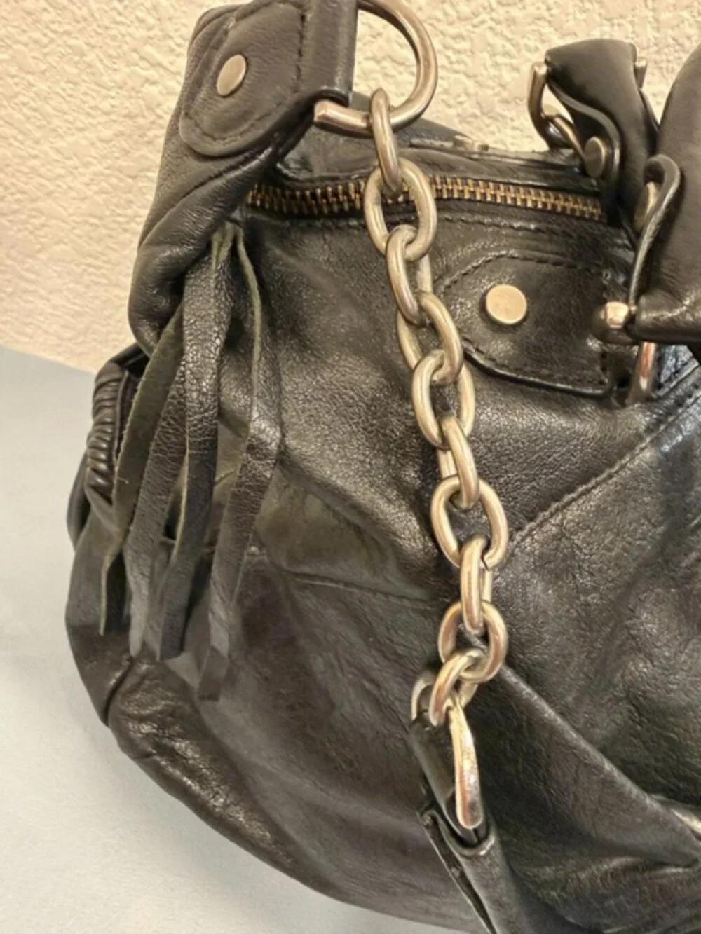 Botkier No. 13 NY Black Leather Chain Satchel Shoulder Bag Y2K